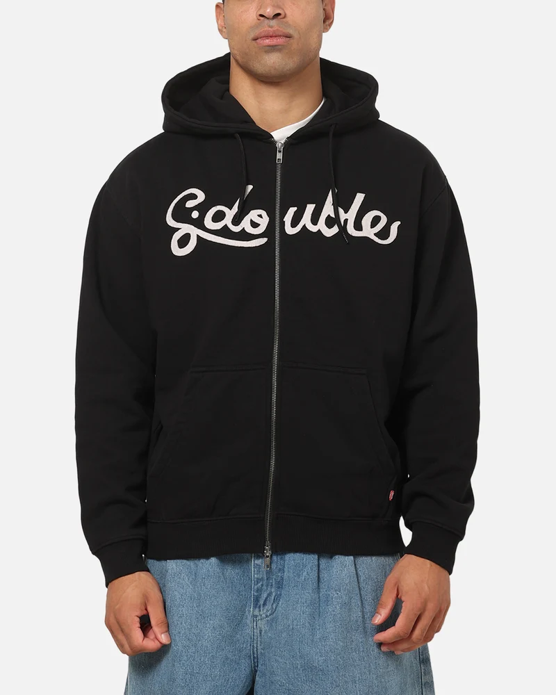 S Double Cursive Zip Hoodie Black