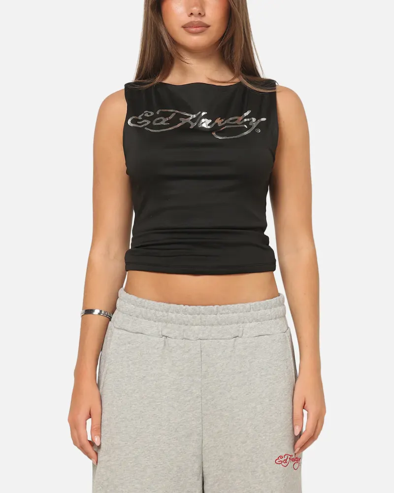 Ed Hardy Women's Chrome Boatneck Tank Black