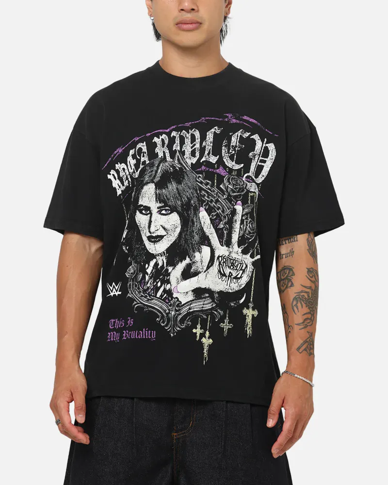 73Studio X WWE Rhea Ripley Vintage T-Shirt Black Acidwash