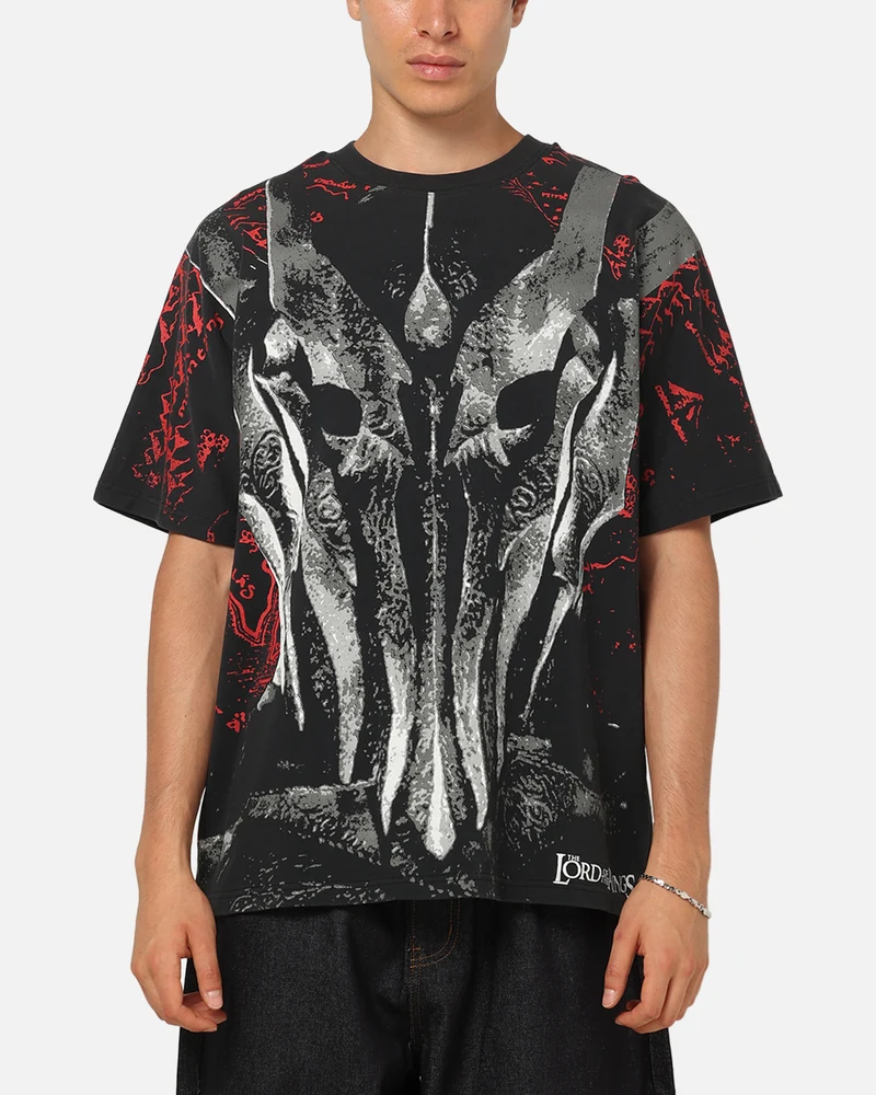73Studio X Lord Of The Rings Sauron All Over Print T-Shirt Black Acidwash