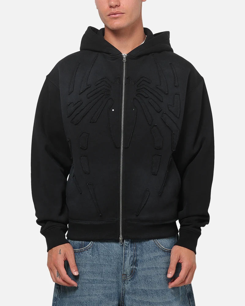 73Studio Marvel Spider-Man Battle Torn Zip Hoodie Washed Black