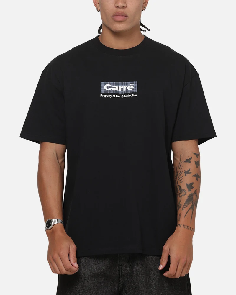 Carre Box Check T-Shirt Solid Black