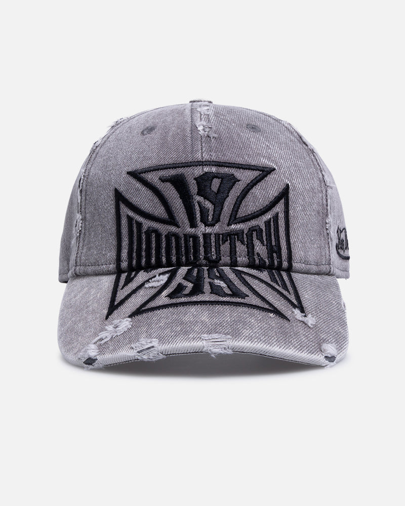 Von Dutch Cross Distressed Strapback Cap Washed Grey