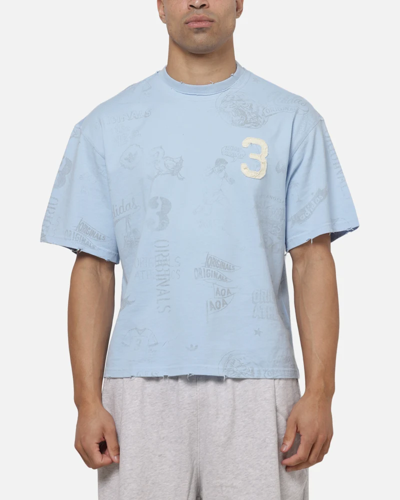 Adidas Vintage All Over Print T-Shirt Light Blue