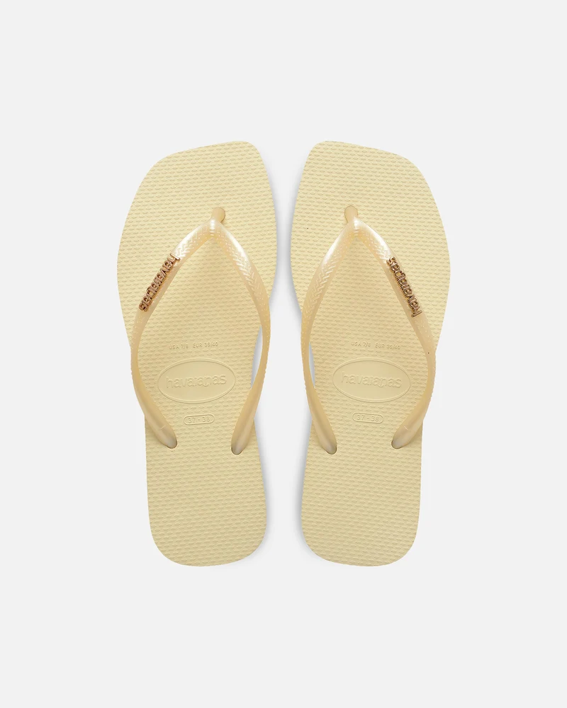 Havaianas Women's Square Toe Logo Metallic Thongs Butter