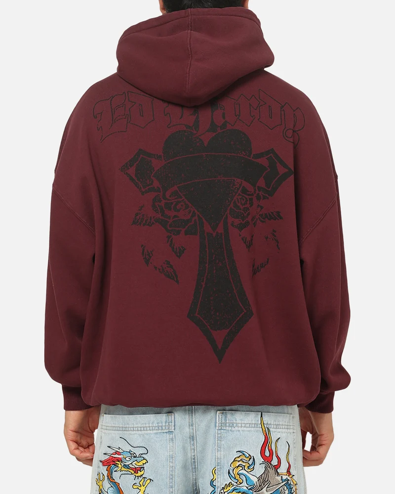 Ed Hardy Sacred Heart Hoodie Burgundy