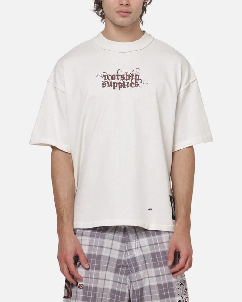 Worship Restraint Box Crop Reverse T-Shirt Coconut Milk