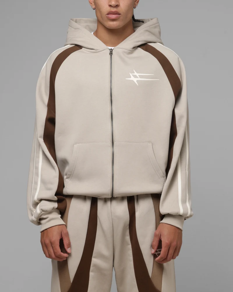 Loiter Hybrid Tek Zip Hoodie Stone