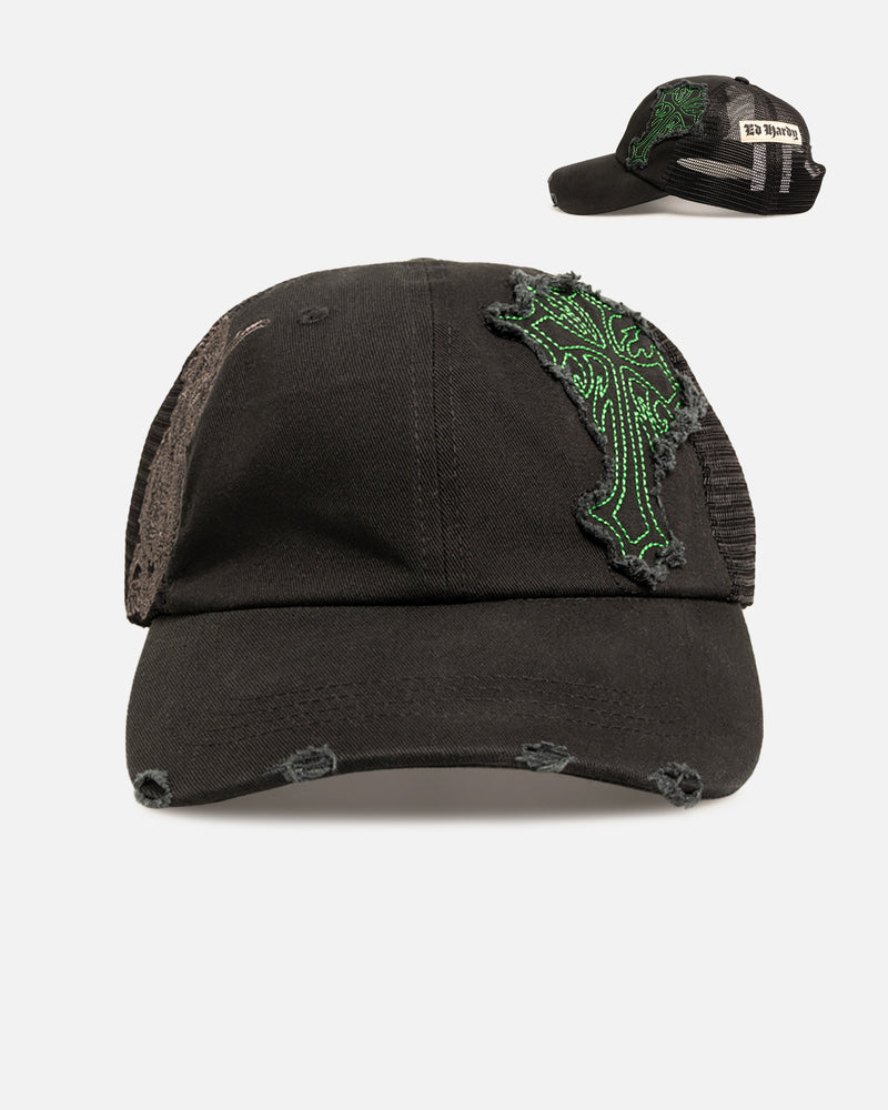 Ed Hardy Euro Distressed Trucker Snapback Black