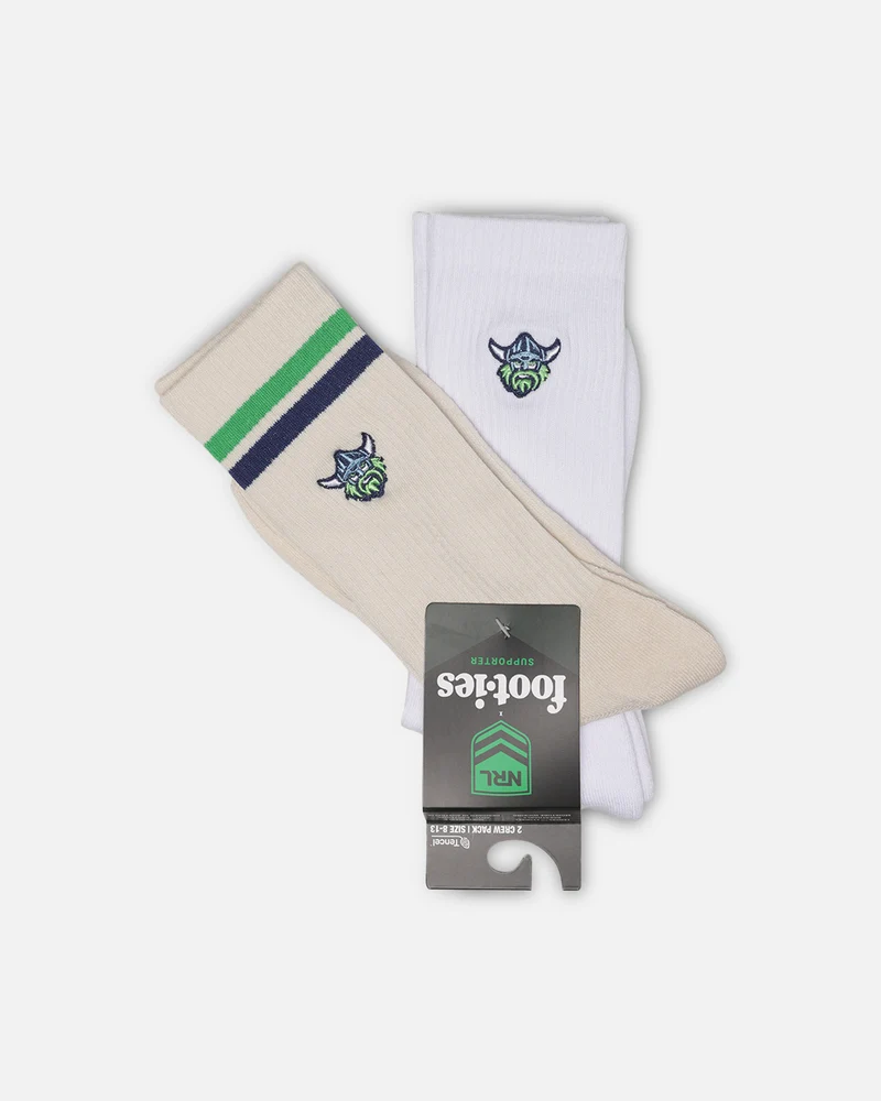 Foot-ies Canberra Raiders Sneaker Socks 2 Pack Off White/White