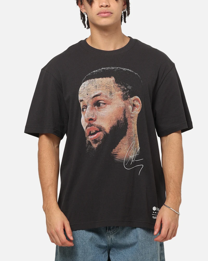 Mitchell & Ness Golden State Warriors Stephen Curry Big Head T-Shirt Washed Black