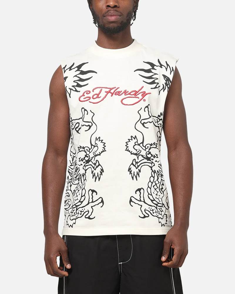 Ed Hardy Dragon Muscle T-Shirt Off White