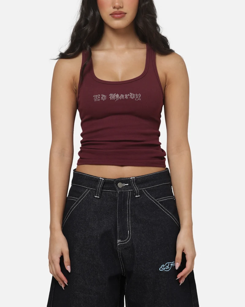 Ed Hardy Women's Signature Rhinestone Tank Plum