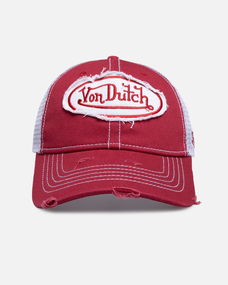 Von Dutch Destroyed Twill Trucker Snapback Washed Red