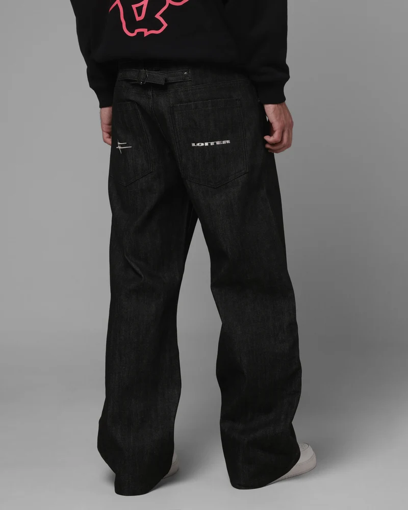 Loiter Selvedge Denim Boot Cut Jeans Black