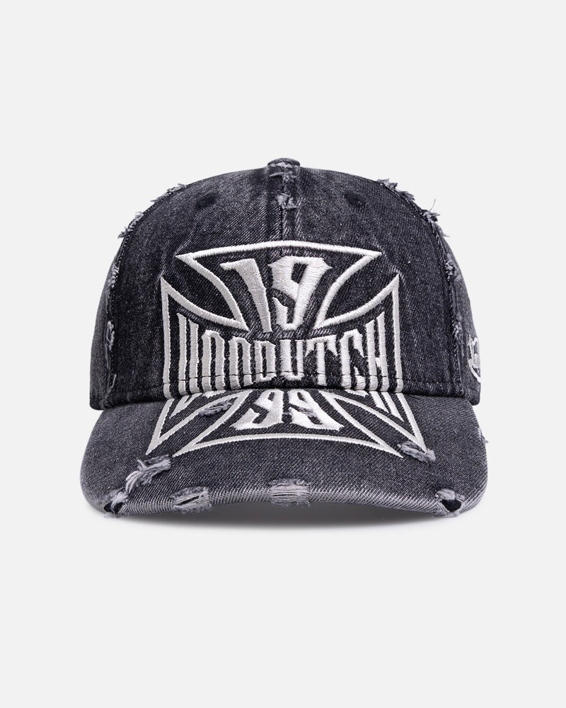 Von Dutch Cross Distressed Strapback Cap Washed Black