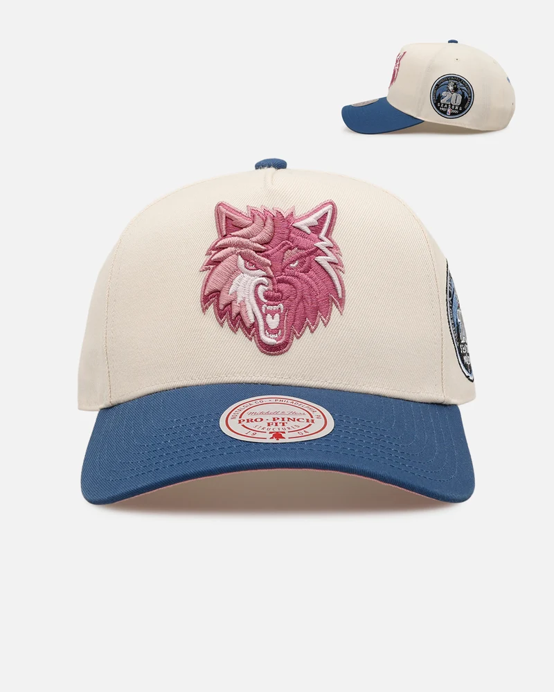 Mitchell & Ness Minnesota Timberwolves 'Pink Team Logo' Pro Pinch Snapback Off White