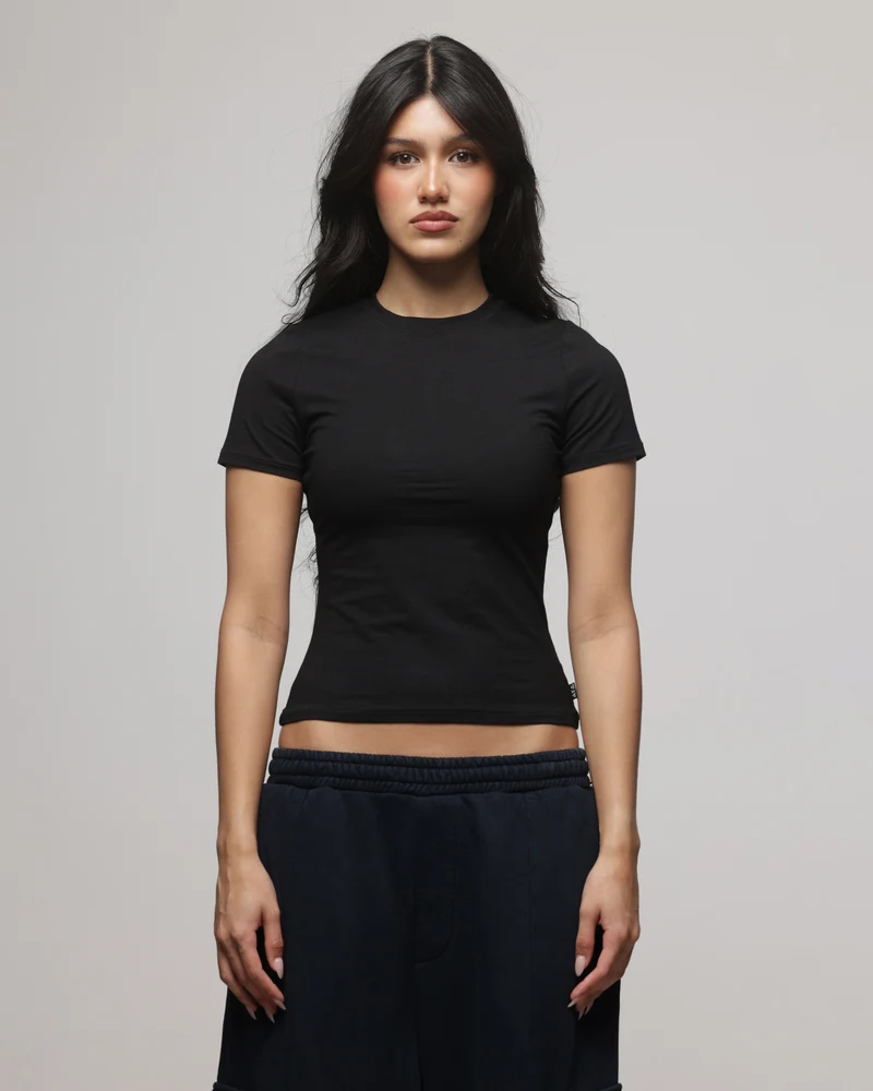 American Thrift Women's Longline Baby T-Shirt Black