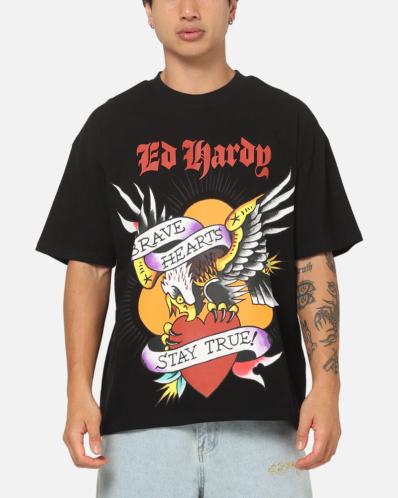Ed Hardy Brave Hearts T-Shirt Black