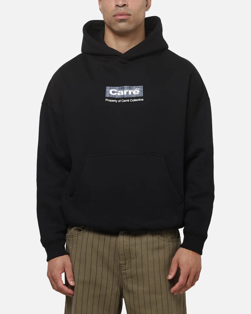 Carre Box Check Hoodie Solid Black
