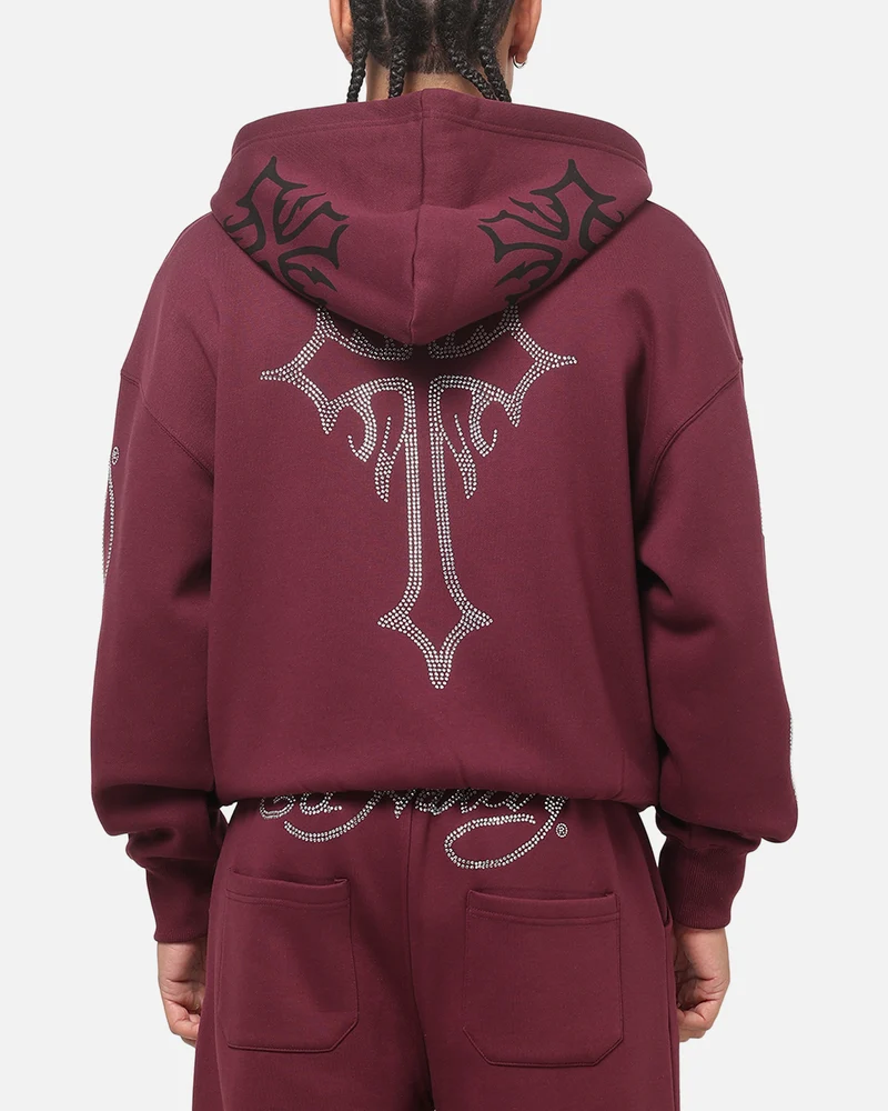 Ed Hardy Trinity Rhinestone Zip Hoodie Plum
