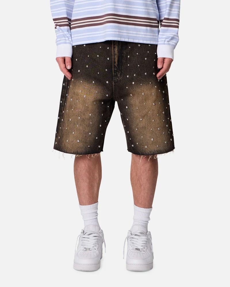 MNML Baggy Stud Denim Shorts Black