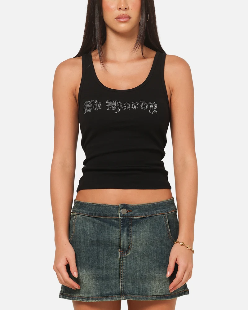 Ed Hardy Women's Rhinestone Logo Tank Black