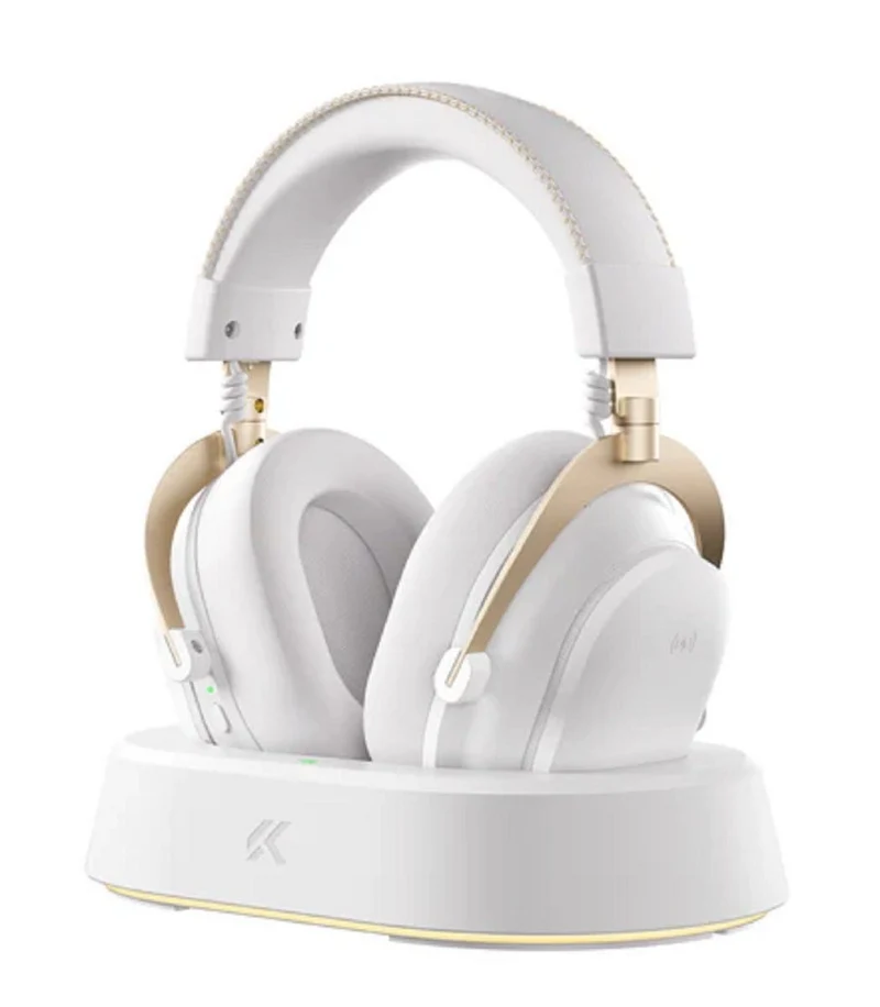 MCHOSE V9 Turbo+ Wireless RGB Gaming Headset with Charging Station (White Gold)