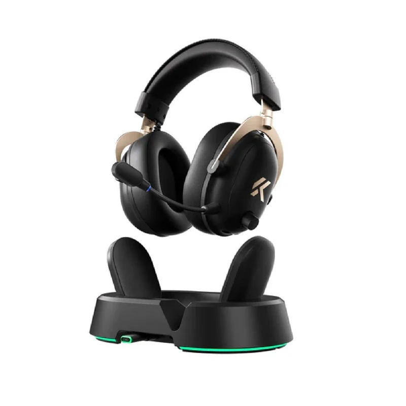 MCHOSE V9 Turbo+ Wireless RGB Gaming Headset with Charging Station (Black Gold)