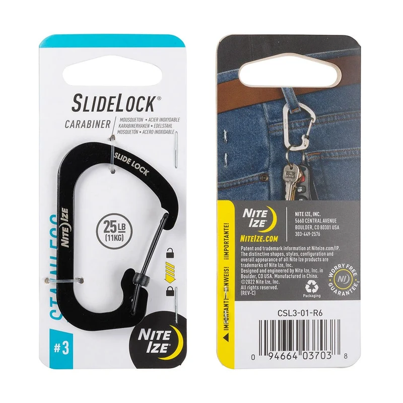 Nite Ize SlideLock Carabiner Stainless Steel #3 - Black