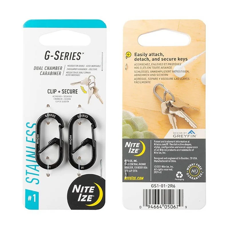Nite Ize G-Series Dual Chamber Carabiner #1 - Black - 2 Pack