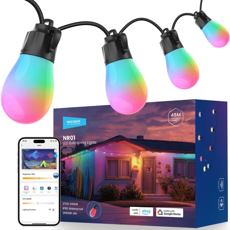 NEEWER 45m Smart RGB LED Outdoor String Lights