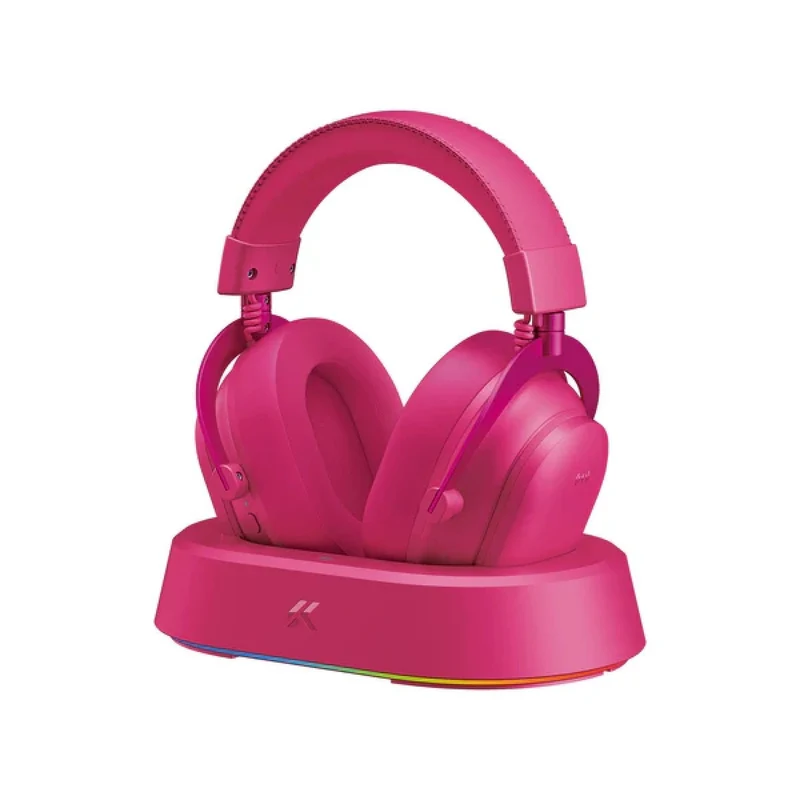 MCHOSE V9 Turbo+ Wireless RGB Gaming Headset with Charging Station (Berry Red)