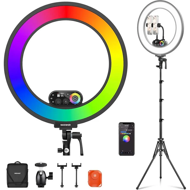 NEEWER RL45C RGB Edge Lit Soft Ring Light with Phone Holder and Light Stand