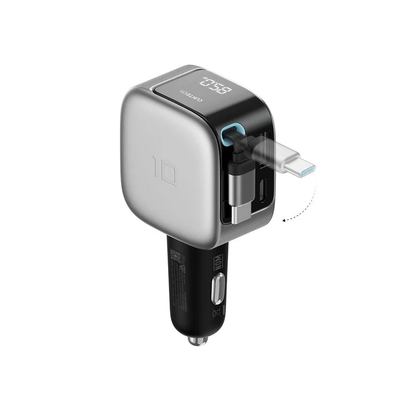 CUKTECH 10 100W 3 Port Car Charger w/ Retractable USB-C Cable