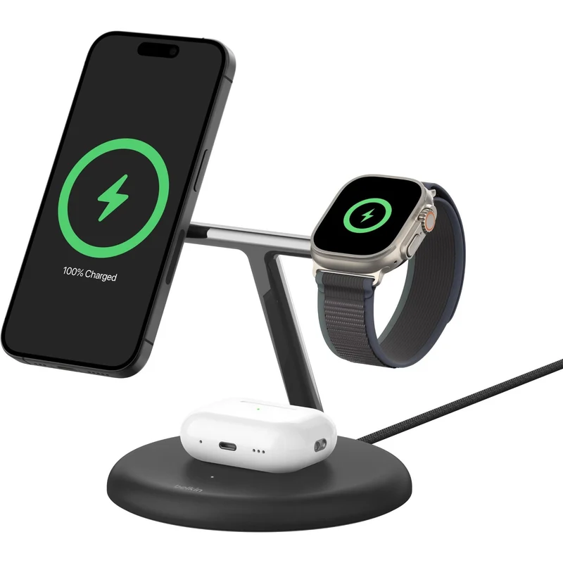 Open Box Belkin BoostCharge Pro 3-in-1 Magnetic Wireless Charging Stand with Qi2 15w