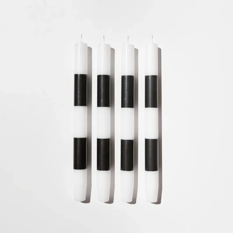 STRIPED DINNER CANDLES - BLACK + WHITE