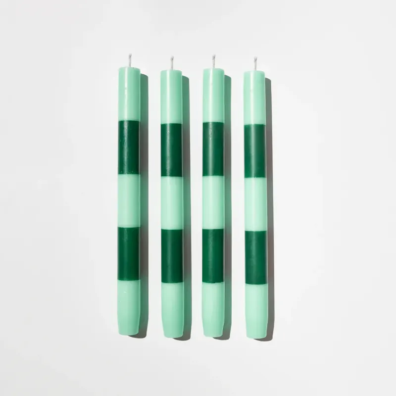STRIPED DINNER CANDLES - JADE + GREEN