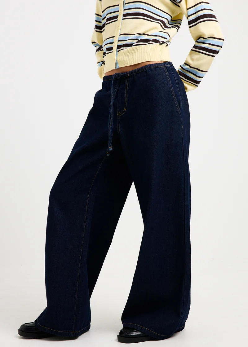 Carmen Draw Cord Wide Leg Denim Jeans