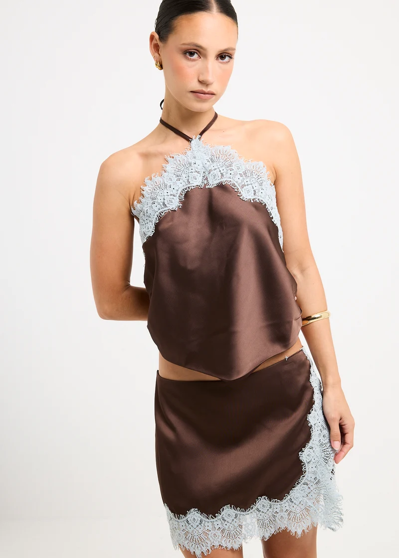 Naomi Satin Lace Halter  Top