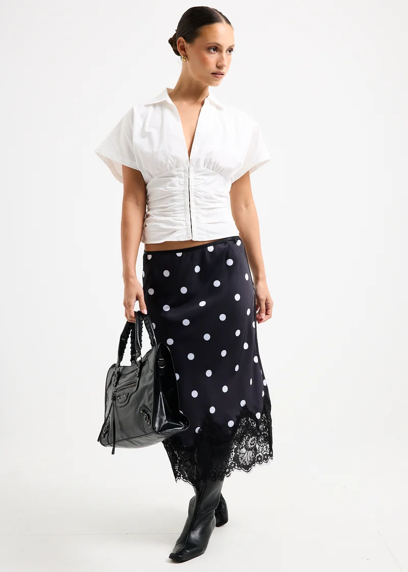 Diana Spot Lace Trim Midi Skirt