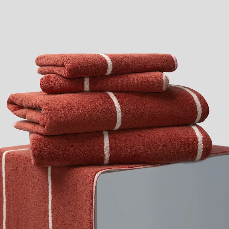 100% Organic Bath Sheet & Mat Set Oxblood Stripe
