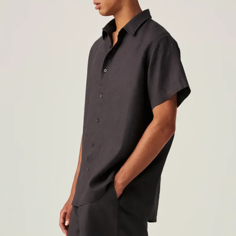 100% Linen men Short Sleeve Shirt in Kohl