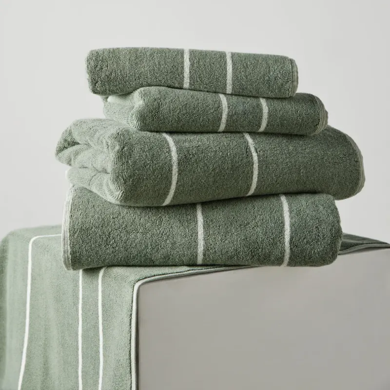 100% Organic Bath Sheet & Mat Set in Khaki Stripe