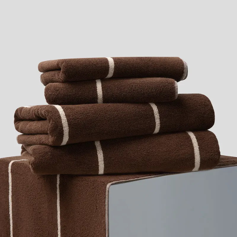 Organic Cotton Bath Towel & Mat Set Cocoa Stripe