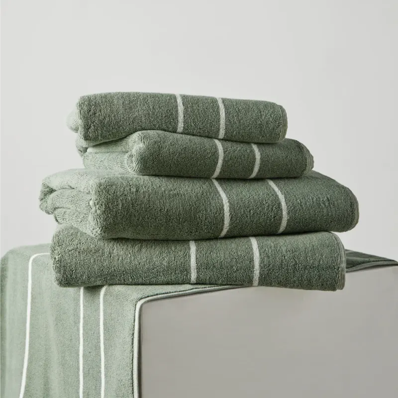 100% Organic Cotton Bath Towel & Mat Set Khaki Stripe