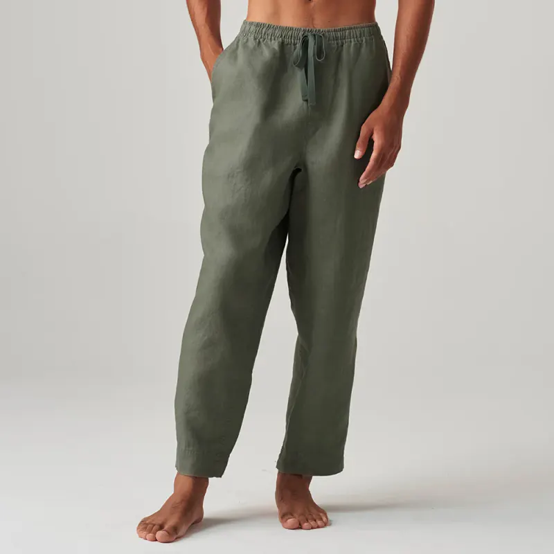 100% Linen men Pants in Khaki
