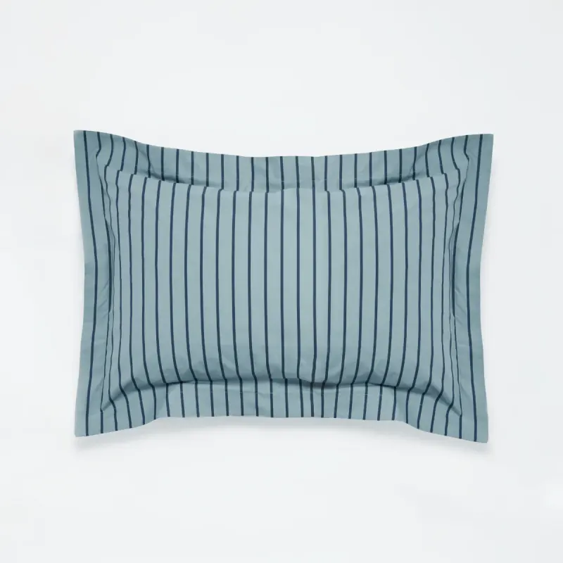 Organic Cotton 300TC Percale Sham Pillowslip set (of two) in Mineral & Navy Stripe