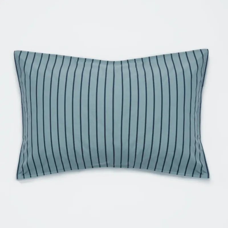 Organic Cotton 300TC Percale Pillowslip set (of two) in Mineral & Navy Stripe