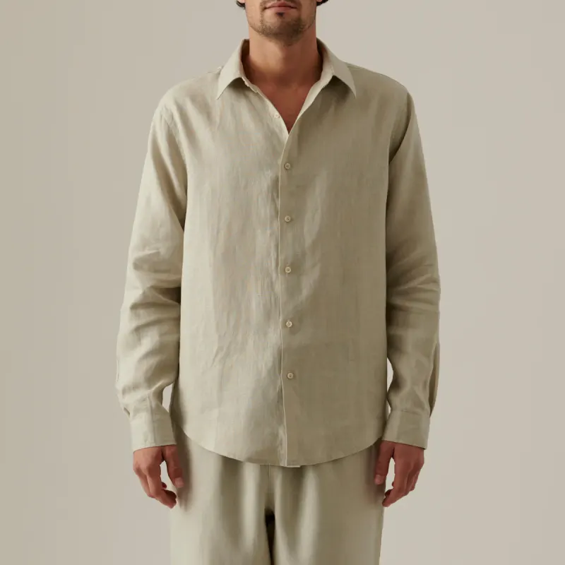 100% Linen Shirt in Dove Grey - Mens